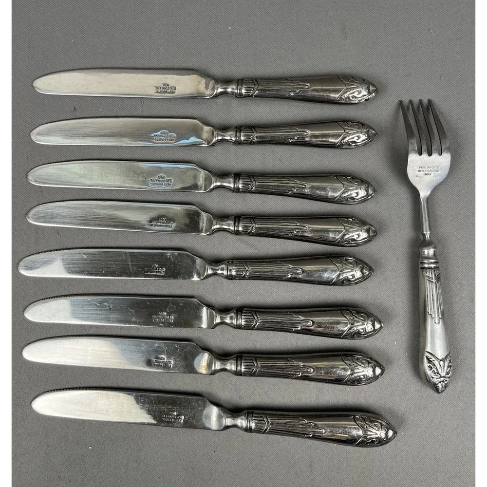 Pier1 Imports‎ PII15 Stainless Flatware Silverware 8 Dinner Knives & 1 Fork